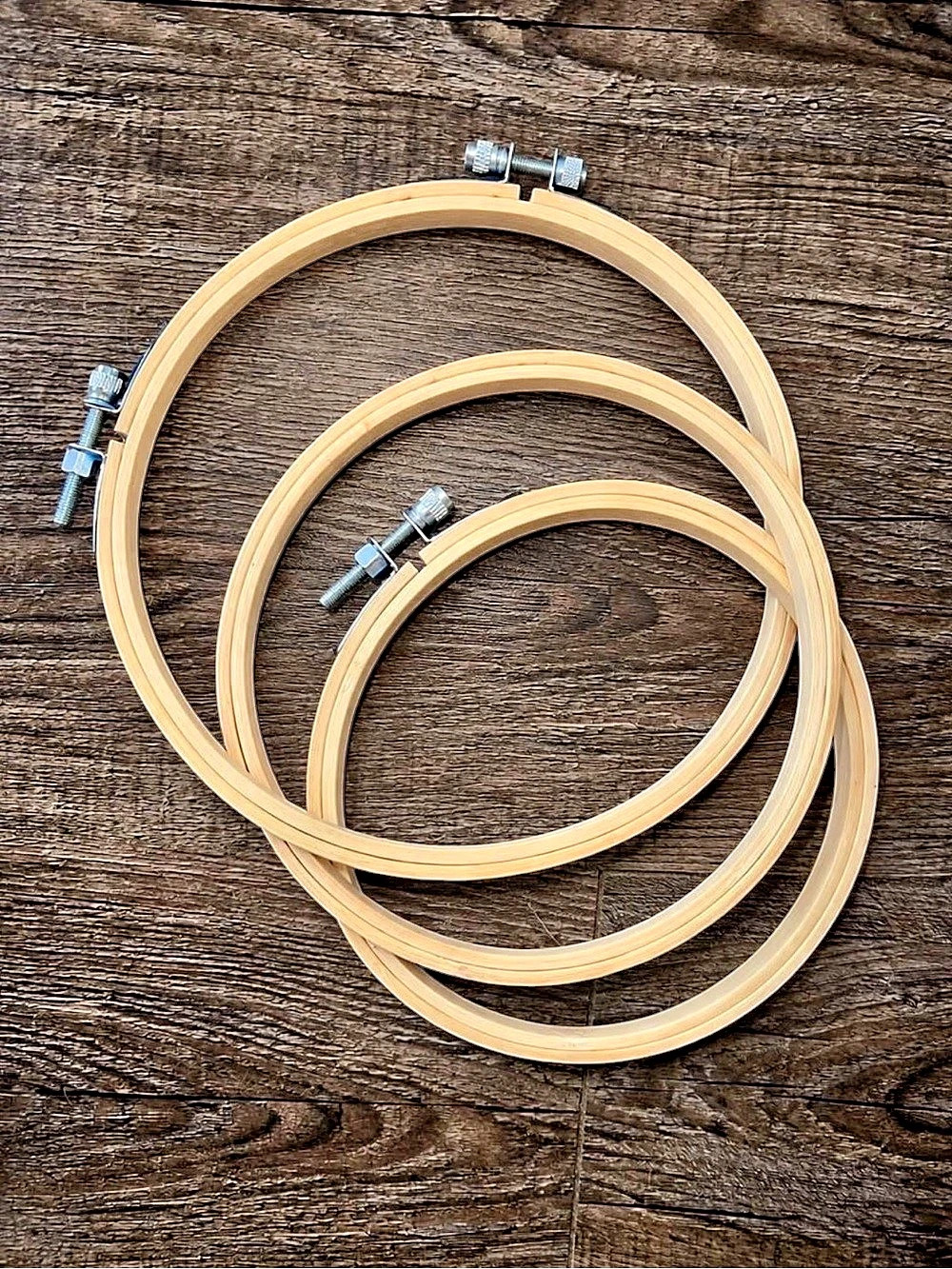 3pc Wooden Embroidery Hoops Assorted Sizes Crafting Cross Stitch